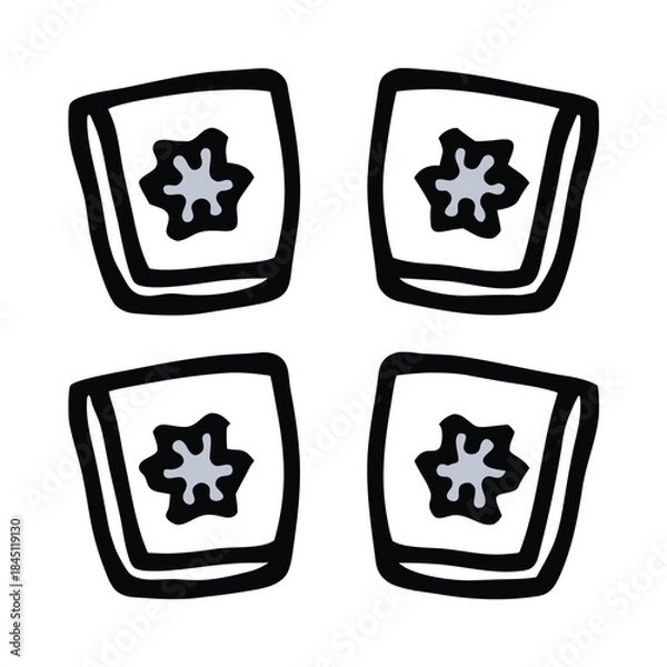 Obraz Hand Drawn Cookie and Cracker Vector Icon Set with Snowflake Pattern for Snack Concept