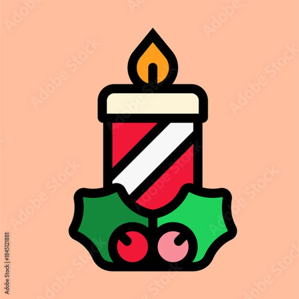 Fototapeta Christmas Candle Flat Vector Icon Illustration with Clean Shapes and Festive Color Style