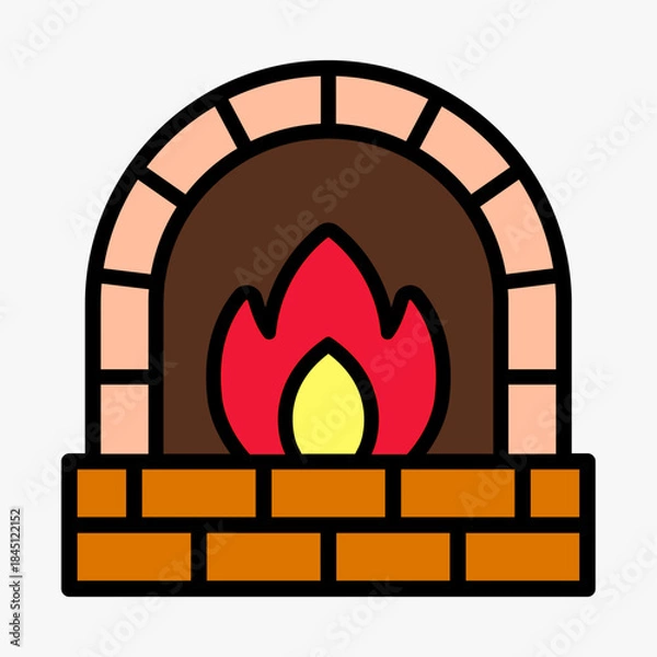 Fototapeta Christmas Brick Fireplace Flat Vector Icon Illustration with Clean Shapes and Festive Color Style