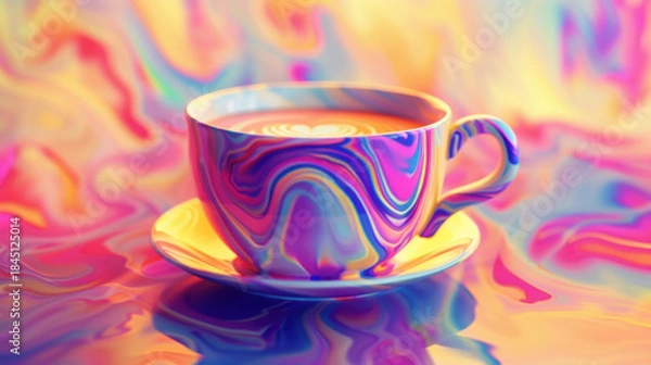 Obraz Colorful Psychedelic Coffee Cup with Abstract Swirl Background