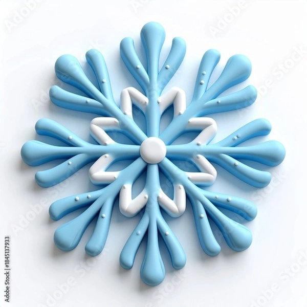 Obraz Pastel Blue Snowflake Decoration on White Surface Top View for Christmas