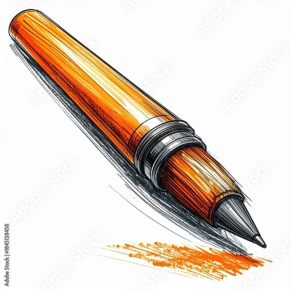 Obraz Detailed Orange Marker Illustration with Hatching on White Background