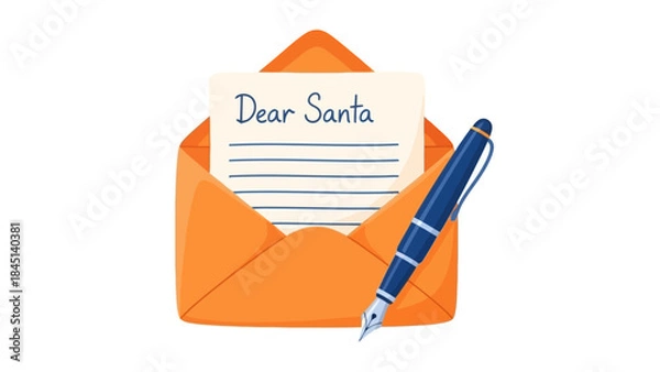 Fototapeta Handwritten Letter to Santa Claus with Pen and Open Envelope, Christmas Concept