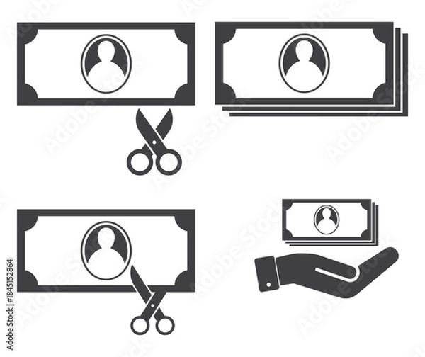Fototapeta scissors cut dollar banknote icon set