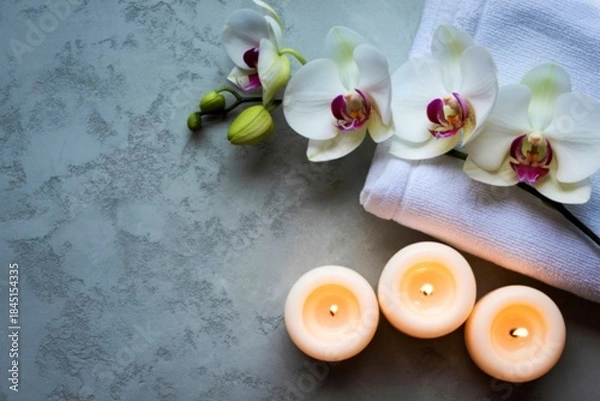 Obraz Tranquil spa setting with orchids and candles
