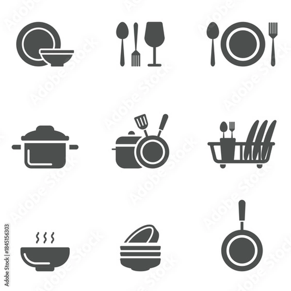 Obraz Kitchen equipment icon set isolated on white background.