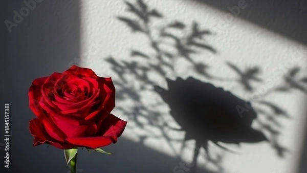 Obraz Single red rose casting shadow