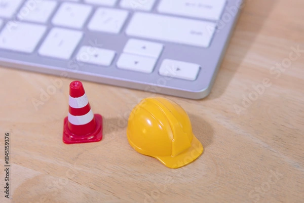 Fototapeta warning under construction , website under maintenance , troubleshooting and fixing