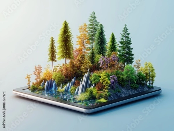Obraz A tablet displaying a vibrant forest scene.