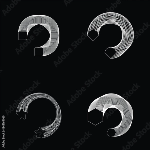 Fototapeta Abstract Geometric Curved Forms with Wireframe Effect