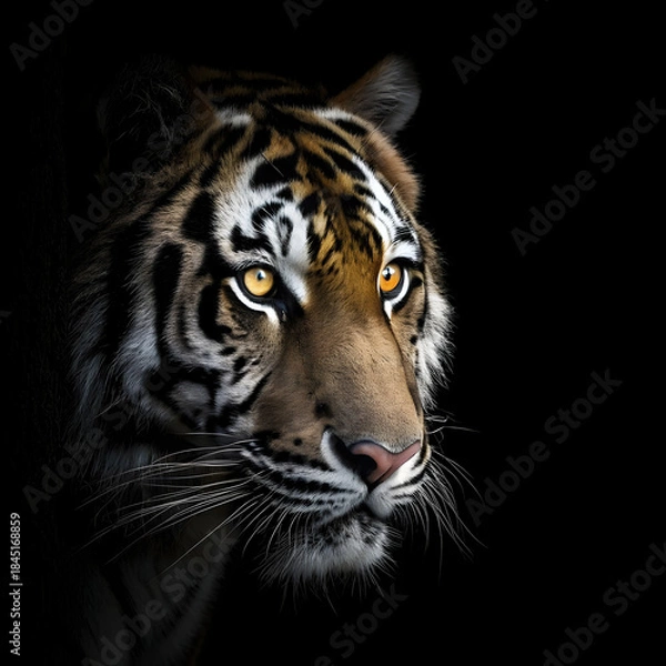 Obraz a dramatic close-up of a tiger's face, half exposed