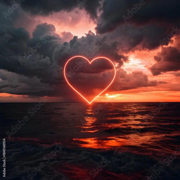 Obraz a dramatic stormy sunset over the ocean with clouds