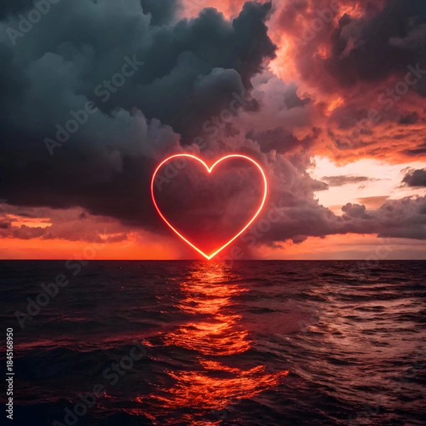 Obraz a dramatic stormy sunset over the ocean with clouds