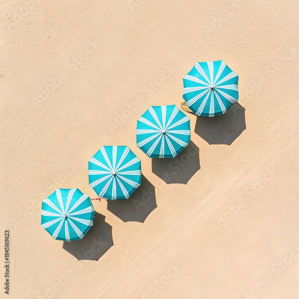 Obraz a horizontal row of five identical bright turquoise objects