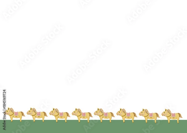 Obraz 草原で並んで歩く馬のカラーイラスト