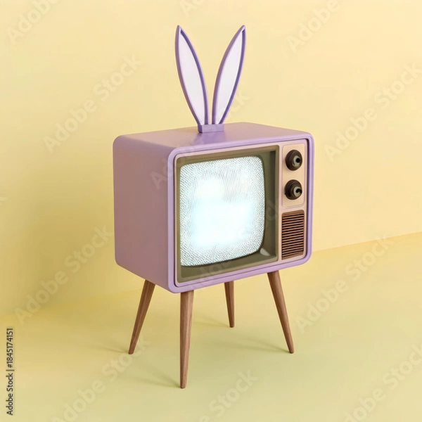 Obraz a charming retro-style television with rabbit