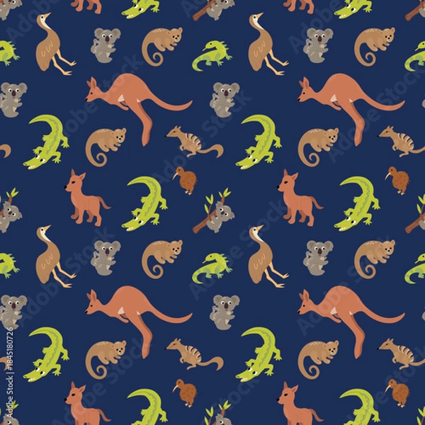 Obraz Seamless pattern with Australian animals on a dark blue background