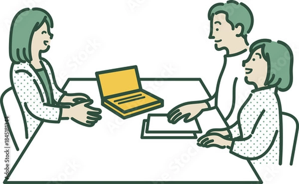 Fototapeta ライフプランについて相談する30代夫婦のイラスト