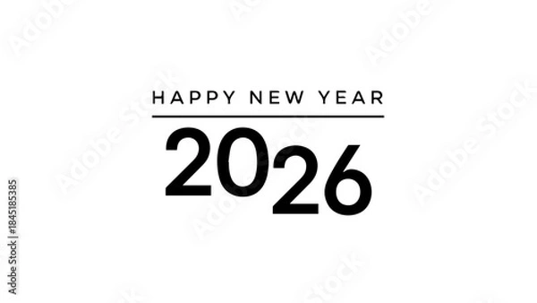 Fototapeta Happy new year 2026 celebration greeting card design minimalist typography modern festive announcement holiday event future calendar date milestone occasion welcome transition beginning