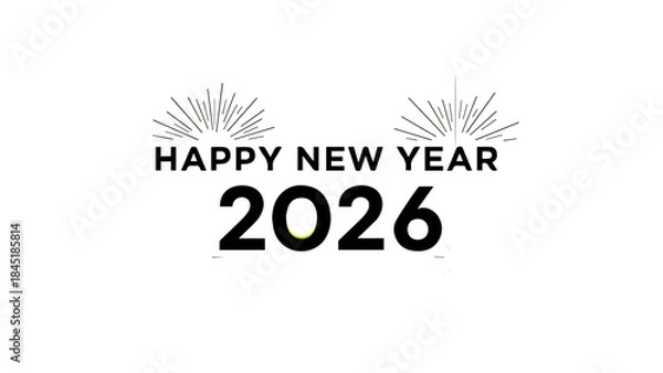 Fototapeta Happy new year 2026 celebration graphic design fireworks light effect digital greeting card festive announcement banner template minimalist black background