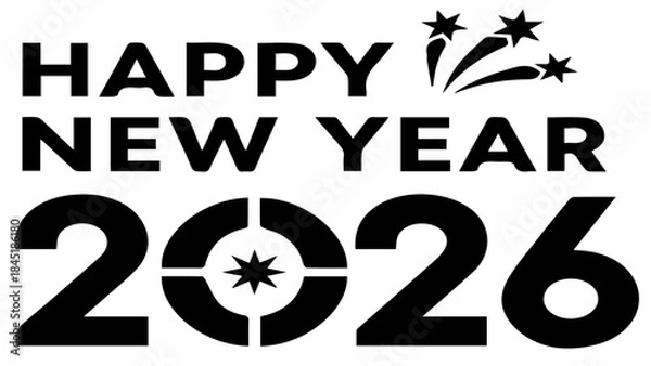 Fototapeta Abstract happy new year 2026 eve  minimalist design black white graphic icon symbol shape geometric pattern simple modern art concept minimal visual element stark contrast digital illustration