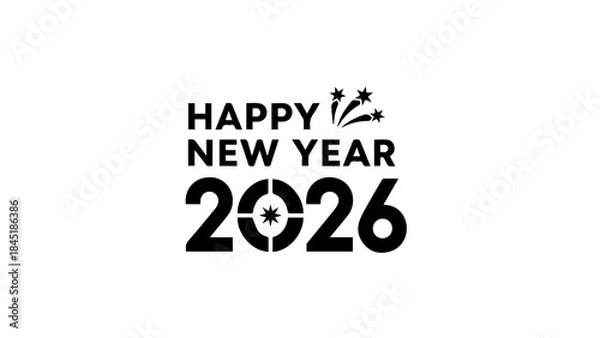 Fototapeta Happy new year 2026 celebration greeting design graphic text typography holiday festive event countdown future wishes announcement banner card digital print vector