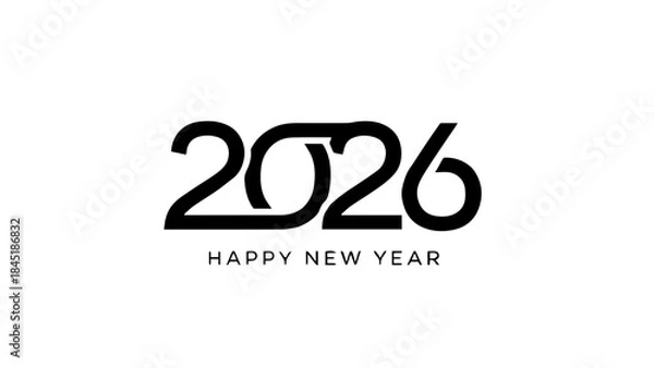 Fototapeta Happy new year 2026 typography design minimalist black and white celebration greeting future calendar date event holiday announcement graphic modern simple concept