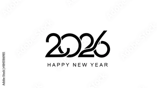 Fototapeta Happy new year 2026 celebration greeting design typography modern minimalist black white festive announcement calendar future event holiday occasion welcome beginning fresh start concept graphic