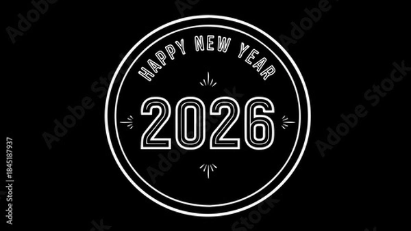 Fototapeta Happy new year 2026 celebration greeting design emblem badge icon graphic festive announcement holiday party event future calendar date countdown beginning welcome