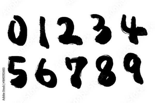 Obraz 筆タッチの手描きの0～9のイラストセット