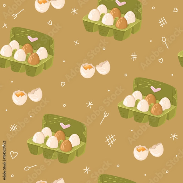 Obraz Cute Kitchen print with eggs for packaging. Vector.