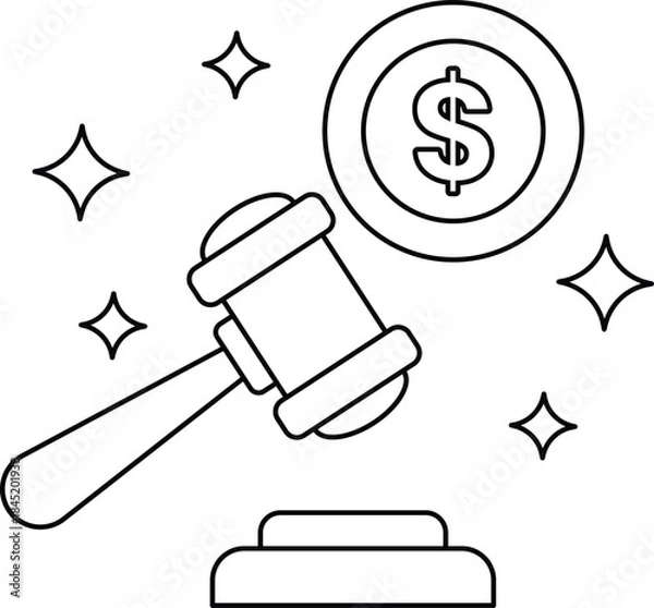Fototapeta A dollar sign is on top of a gavel