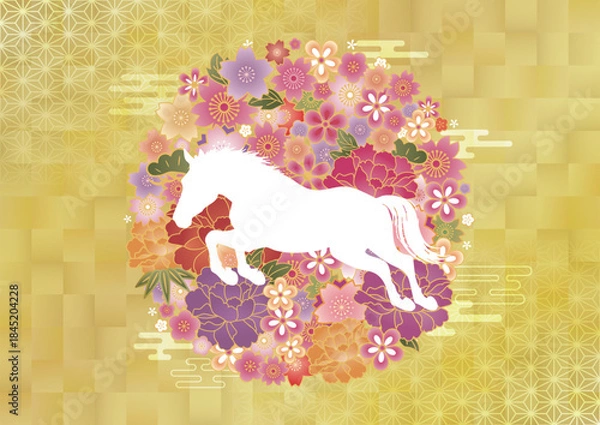 Obraz 2026　令和八年 和柄　午年シルエット　ゴージャス年賀状