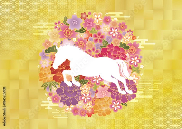 Obraz 2026　令和八年 和柄　午年シルエット　ゴージャス年賀状