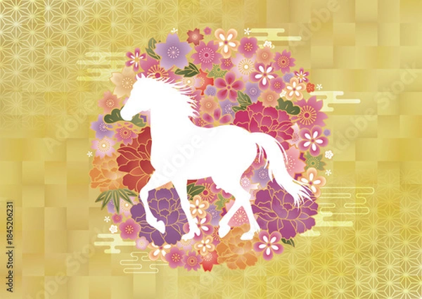 Obraz 2026　令和八年 和柄　午年シルエット　ゴージャス年賀状