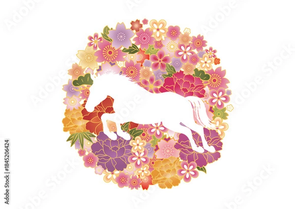 Obraz 2026　令和八年 和柄　午年シルエット　ゴージャス年賀状