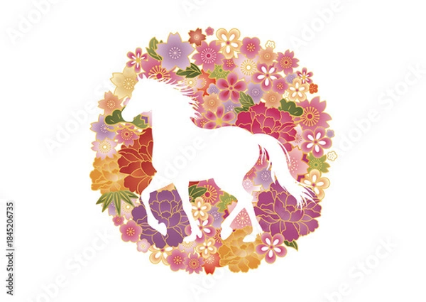 Obraz 2026　令和八年 和柄　午年シルエット　ゴージャス年賀状