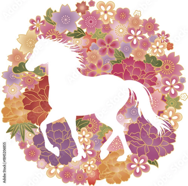 Obraz 2026　令和八年 和柄　午年シルエット　ゴージャス年賀状