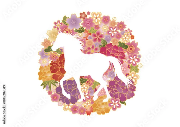 Obraz 2026　令和八年 和柄　午年シルエット　ゴージャス年賀状