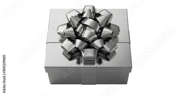 Obraz A metallic object with multiple curved blades on a white rectangular base