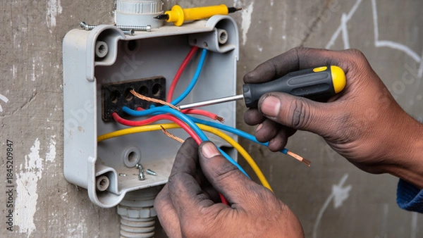 Fototapeta electrician fixing electrical wires