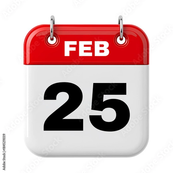 Fototapeta 25 February Date Calendar 3D