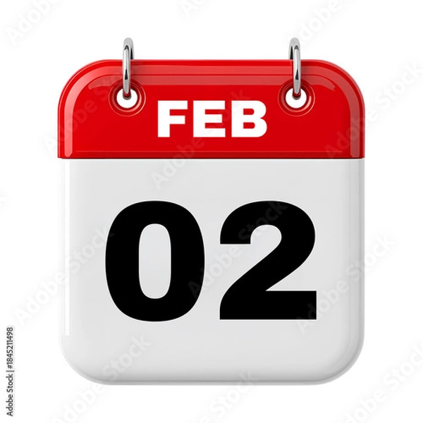 Fototapeta 2 February Date Calendar 3D