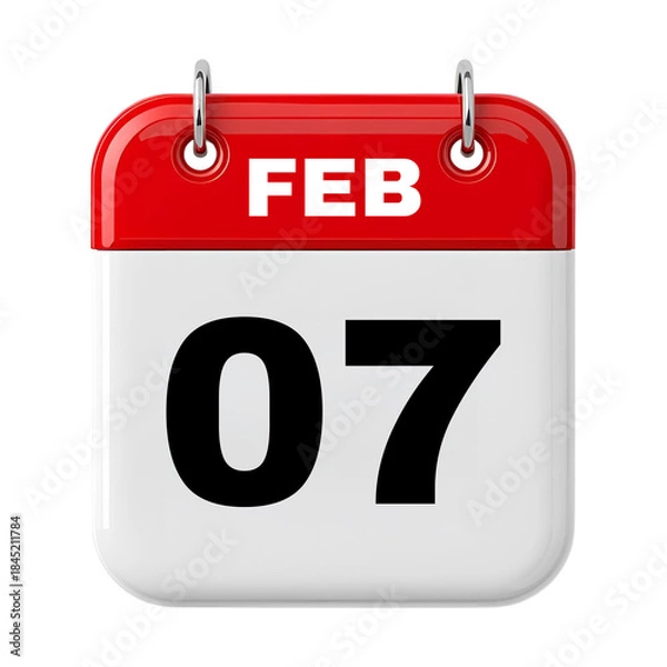 Fototapeta 7 February Date Calendar 3D