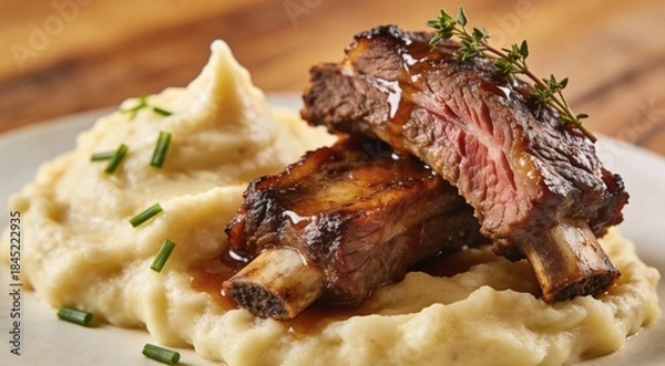 Obraz Delicious beef short ribs and mashed potato