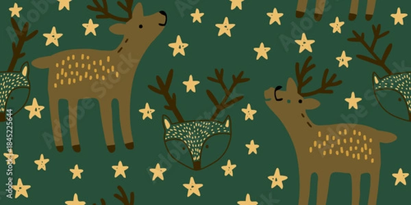 Obraz Whimsical Deer and Stars Winter Pattern