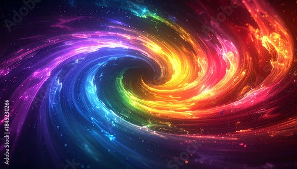 Obraz 虹色粒子の渦・滑らかなグラデーション螺旋