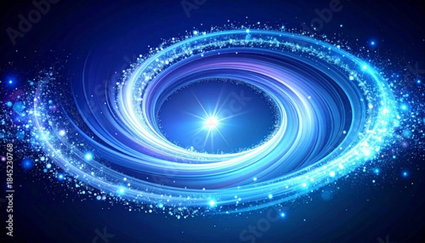 Obraz 中心から放射する青い光の楕円形リングと星の煌めき