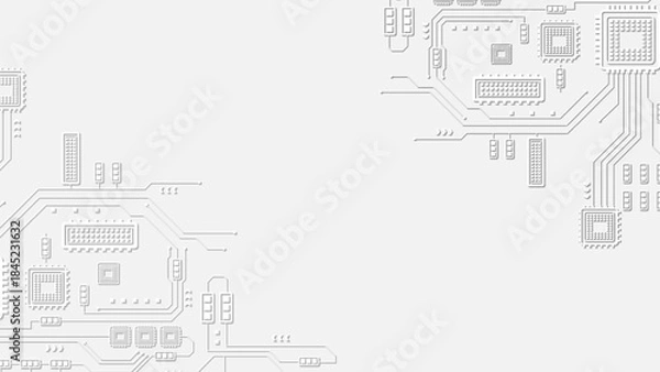 Obraz White circuit board background with embossed technology lines and geometric microchip patterns