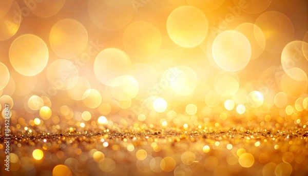 Obraz 金色の粒子と丸ボケが輝く温かなオレンジ背景
